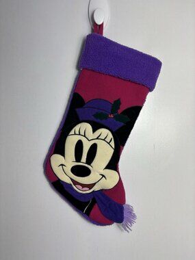 Vtg Disney Store Minnie Mouse Christmas Stocking 19” Fleece Purple Scarf Pink